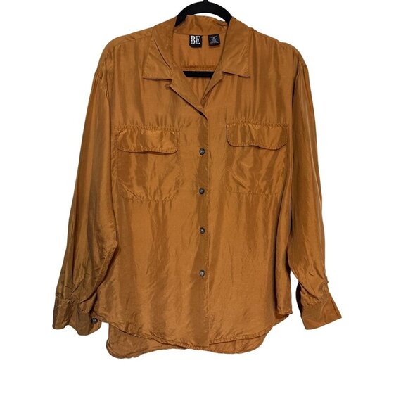Button-Up Shirt Womens 100% Silk With Pockets S Burnt Orange Y2K - Picture 1 of 5